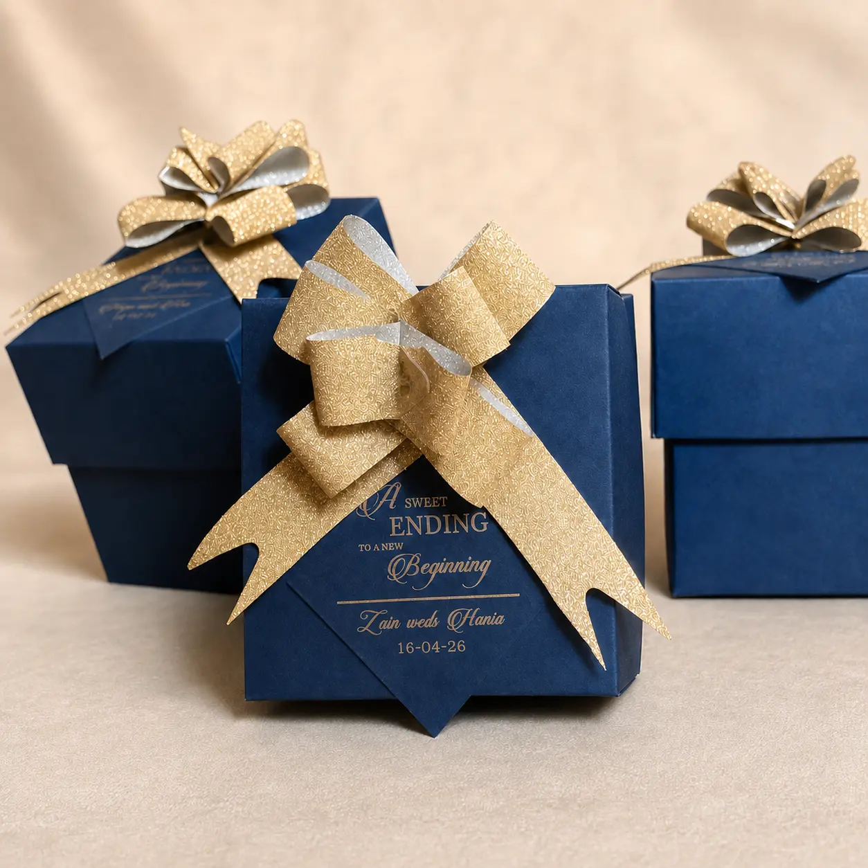 Navy Gold Bow Bid Box