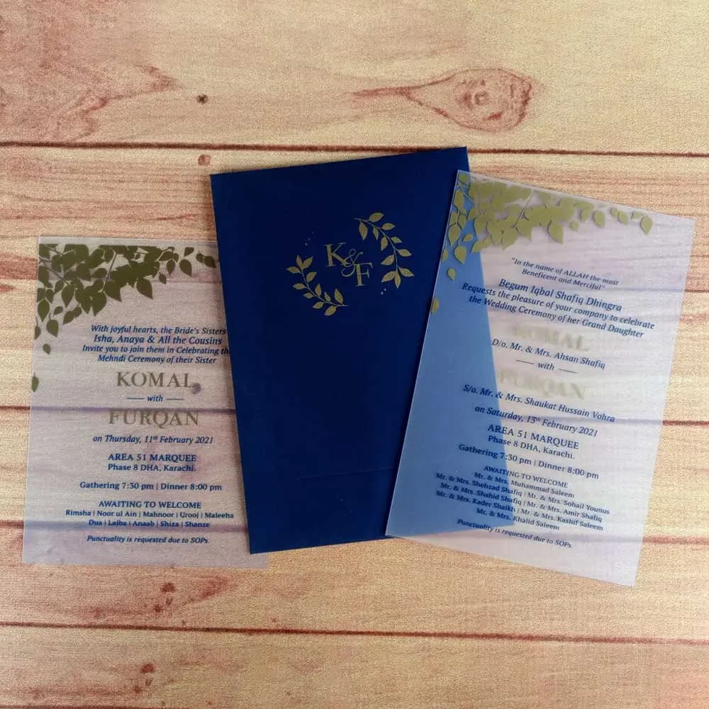 Gold Leaf PVC Card with Navy Envelope