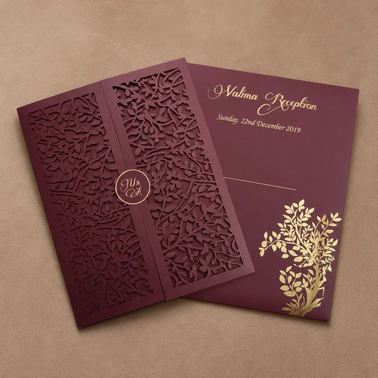 Burgundy Laser Cut Tree Card