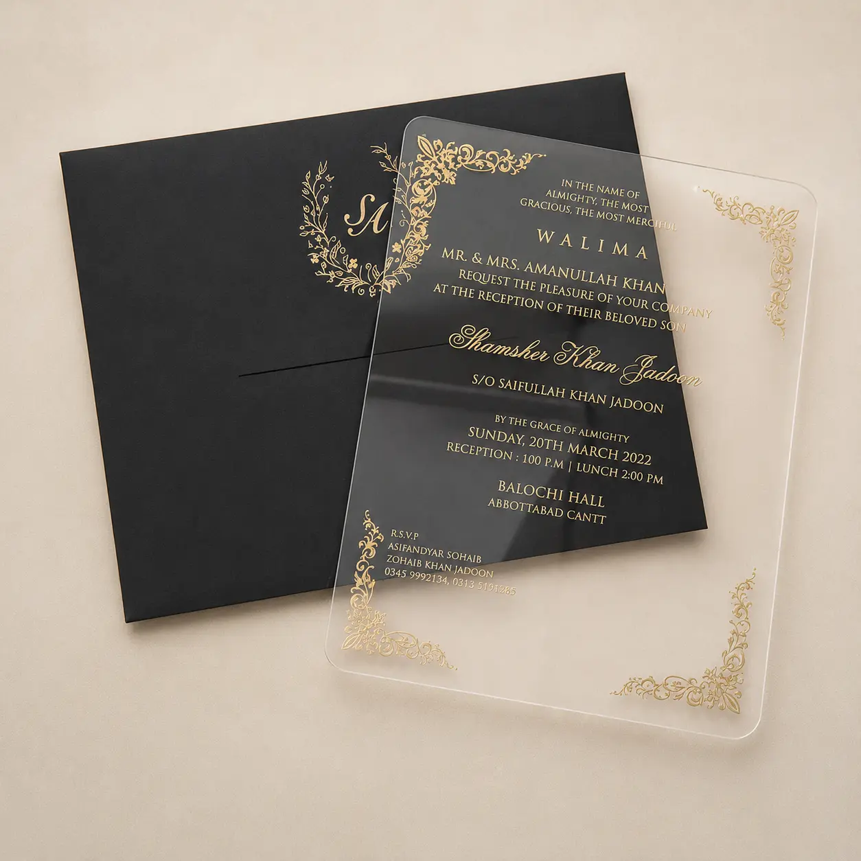 Transparent Acrylic Card with Black Envelope