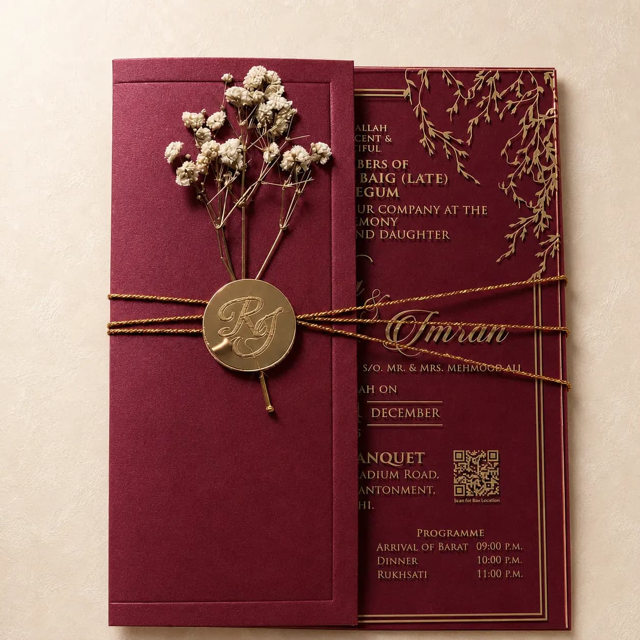 Maroon Acrylic Floral Card
